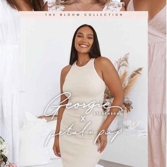 Petal & Pup x Georgie Stevenson Teoni Beige Midi Dress size small / medium NWT - Picture 3 of 12